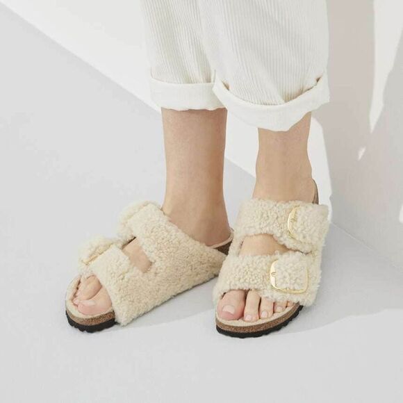 NWT BIRKENSTOCK Birkenstock Arizona Big Buckle Shearling Teddy in Eggshell - Picture 7 of 11